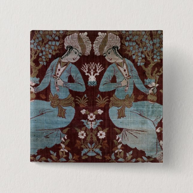 Isfahan style panel, Persian, 17th century (silk) 15 Cm Square Badge (Front)