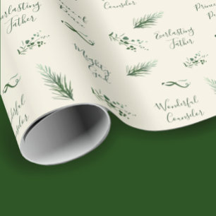 Isiah 9:6   Hand Drawn Pine Sage Custom Christmas Wrapping Paper