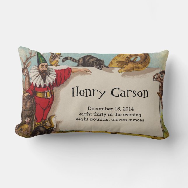 Isidore the Elf & his Animals Announcement Pillow (Front)