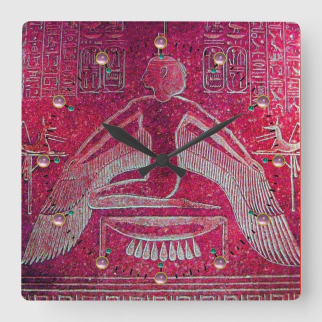 ISIS, Antique Red Square Wall Clock (Front)