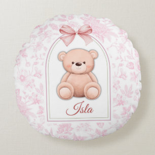 Isla   Custom Pink Teddy Bear Nursery Design  Round Cushion