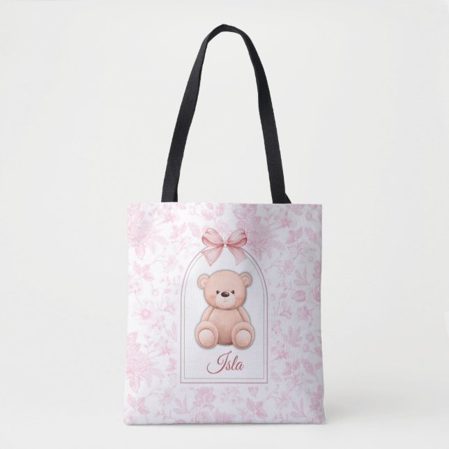 Isla | Custom Pink Teddy Bear Nursery Design  Tote Bag (Front)