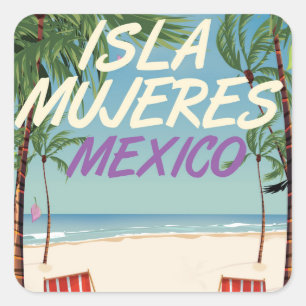 Isla Mujeres Mexico Beach poster Square Sticker