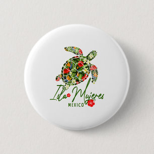 Isla Mujeres Mexico Sea Turtle Tropical Hibiscus V 6 Cm Round Badge