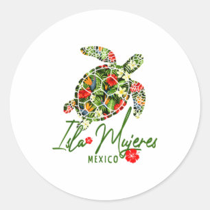 Isla Mujeres Mexico Sea Turtle Tropical Hibiscus V Classic Round Sticker