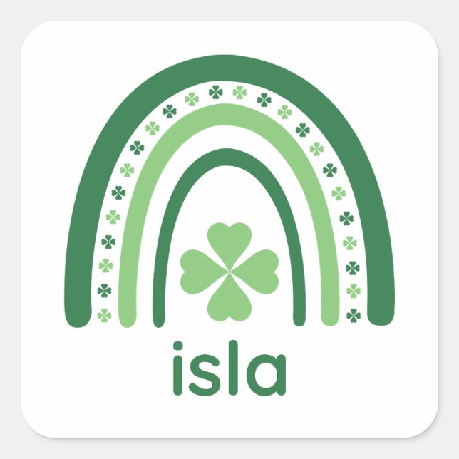 isla Name Clover Boho Rainbow Square Sticker (Front)