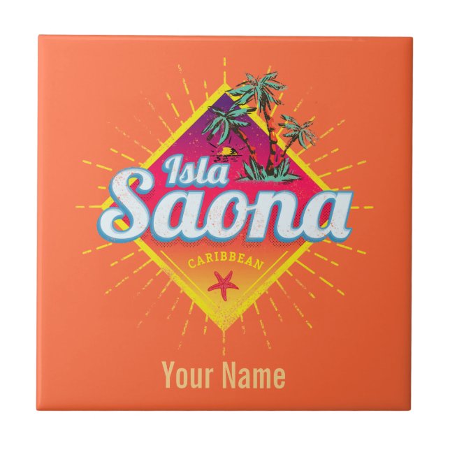 Isla Saona Caribbean Dominican Republic Retro Ceramic Tile (Front)