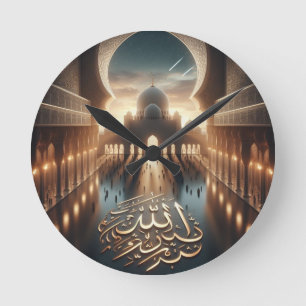 Islamic Arabic Calligraph Writing Text, Round Clock