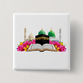 Islamic Art Quran With Mosque And Roses 15 Cm Square Badge