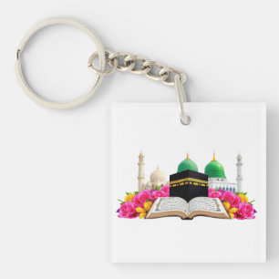 Islamic Art Quran With Mosque And Roses Key Ring