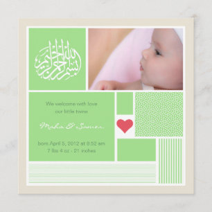 Islamic baby aqiqah announcement invitation twins
