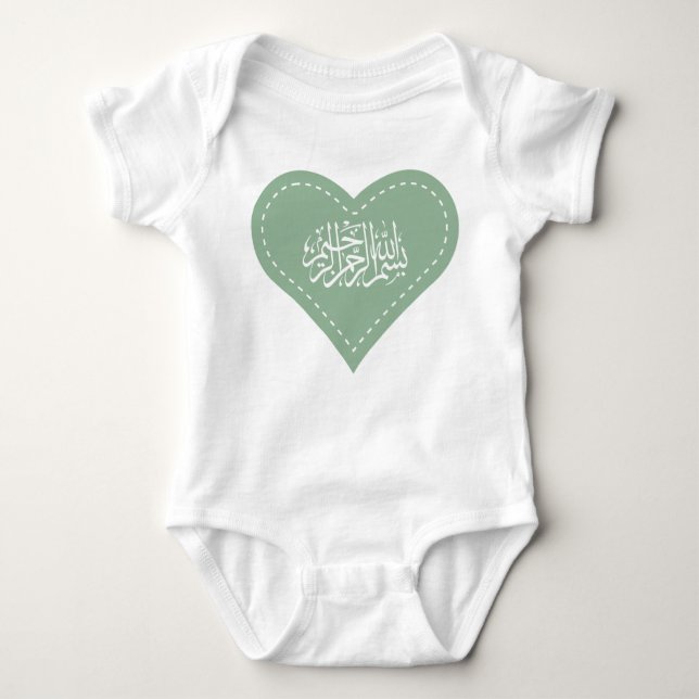 Islamic baby Aqiqah dress bismillah heart Baby Bodysuit (Front)