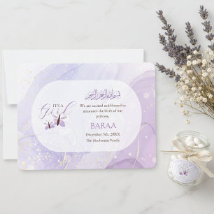 Islamic Baby Girl Aqeeqah Birth Announcement Card