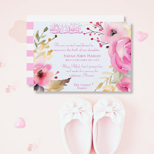 Islamic Baby Girl Floral Birth Announcement