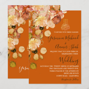 Islamic Bismillah Burnt Orange Floral Wedding Invitation