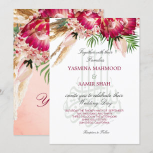 Islamic Bismillah Pampas Protea Floral  Wedding  Invitation