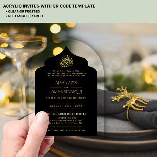 Islamic Black Gold Nikah Muslim Mosque Elegant Acrylic Invitations