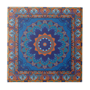 Islamic Blue And Orange Pattern Ceramic Tile