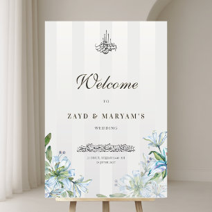 Islamic Blue Lily Nikah Wedding Welcome Acrylic Sign