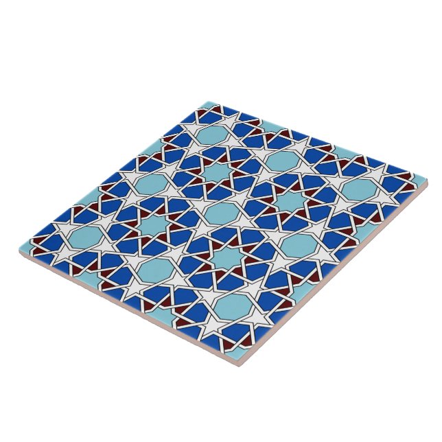 Islamic Blue White Moroccan Geometric Pattern Ceramic Tile (Side)