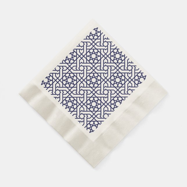 Islamic Blue White Moroccan Geometric Pattern Napkin (Corner)