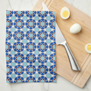 Islamic Blue White Moroccan Geometric Pattern Tea Towel