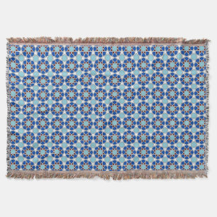Islamic Blue White Moroccan Geometric Pattern Throw Blanket