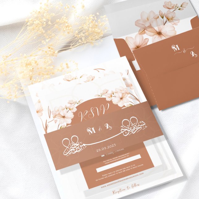 Islamic Boho Ornate Terracotta Initials Nikah Invitation Belly Band (Creator Uploaded)