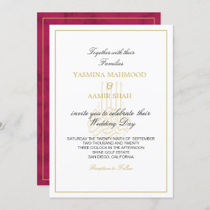 Islamic Burgundy Gold  Bismillah Indian  Wedding Invitation