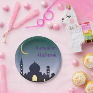 Islamic Crescent Ramadan Kareem Typographic Art Paper Plate