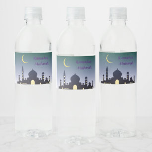 Islamic Crescent Ramadan Kareem Typographic Art Water Bottle Label