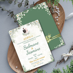 Islamic Engagement Ceremony Muslims Green Floral Invitation