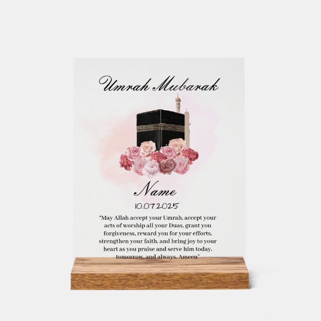 Islamic floral acrylic umrah Mubarak  Acrylic Sign (Front)