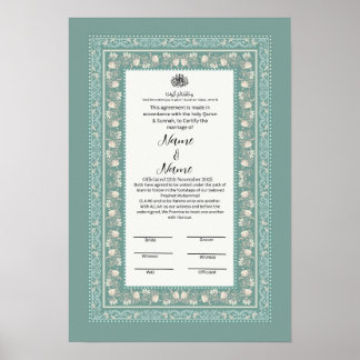 Islamic floral Border Nikkah certifcate  Poster