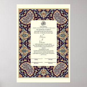 Islamic floral border Nikkah certificate  Poster