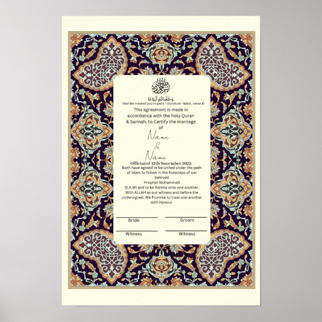 Islamic floral border Nikkah certificate  Poster (Front)