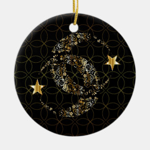 Islamic Floral Moon and Star Ceramic Ornament