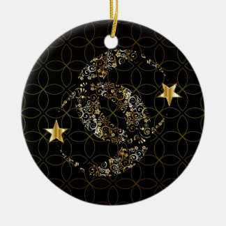Islamic Floral Moon and Star Ceramic Ornament