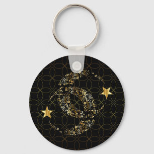 Islamic Floral Moon and Star Key Ring
