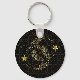 Islamic Floral Moon and Star Key Ring