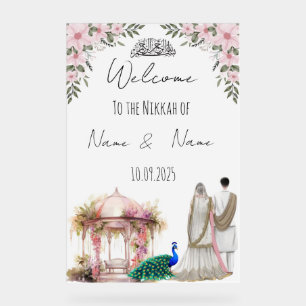 Islamic floral pink Nikkah sign. Acrylic Sign