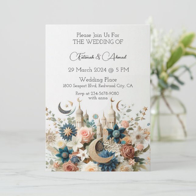Islamic Flower Elegance Invitation (Standing Front)