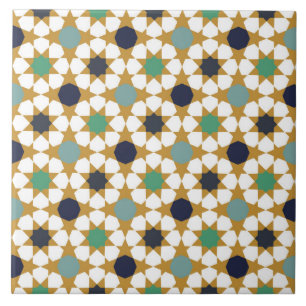 Islamic Geometric Blue Gold Motif Pattern Ceramic Tile