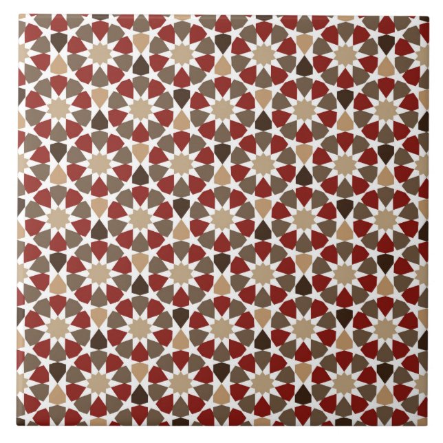 Islamic Geometric Red And Beige Motif Pattern Ceramic Tile (Front)