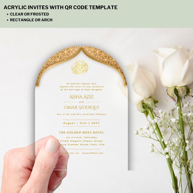 Islamic Gold Nikah Walima Muslim Arch Elegant Acrylic Invitations (Creator Uploaded)