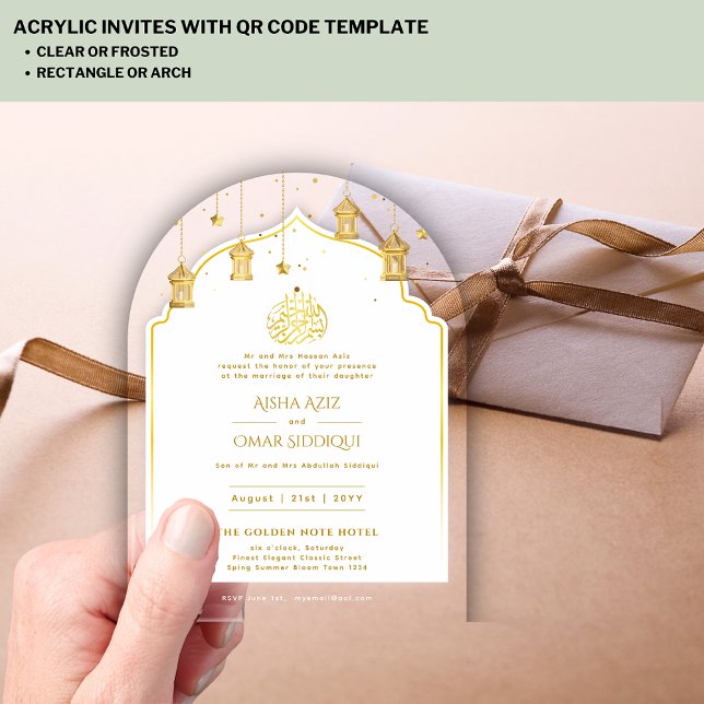 Islamic Gold Nikah Walima Muslim Mosque Elegant Acrylic Invitations (Creator Uploaded)