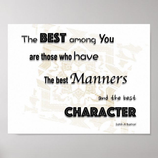 Islamic Hadith of prophet Muhammed, Manners Poster (Front)