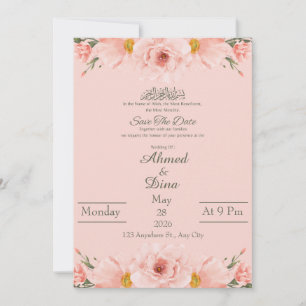 Islamic Invitation Card Blush Pink Watercolor