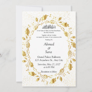Islamic Luxury Gold Leaf Wreath Invitation