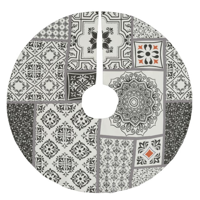 Islamic Majolica Pottery Tile Pattern Brushed Polyester Tree Skirt (Front)
